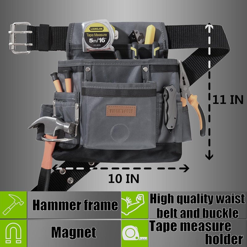 VIDAR TOOLS Small Tool Belt Pouches,Tool Belts for men,magnetic tool belt,11-Pockets,Electrician Construction,Carpentry.Heavy Duty nylon belt with metal buckle.1680D Oxford. - Image 3